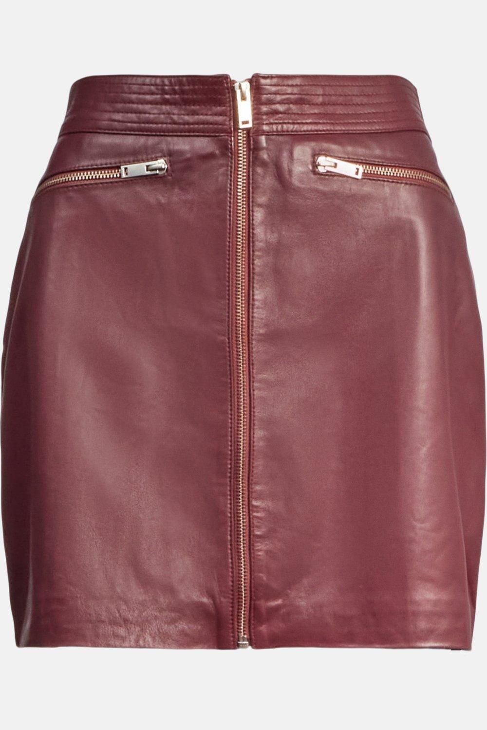 Oasis Leather Zip Through Mini Skirt Burgundy image 4