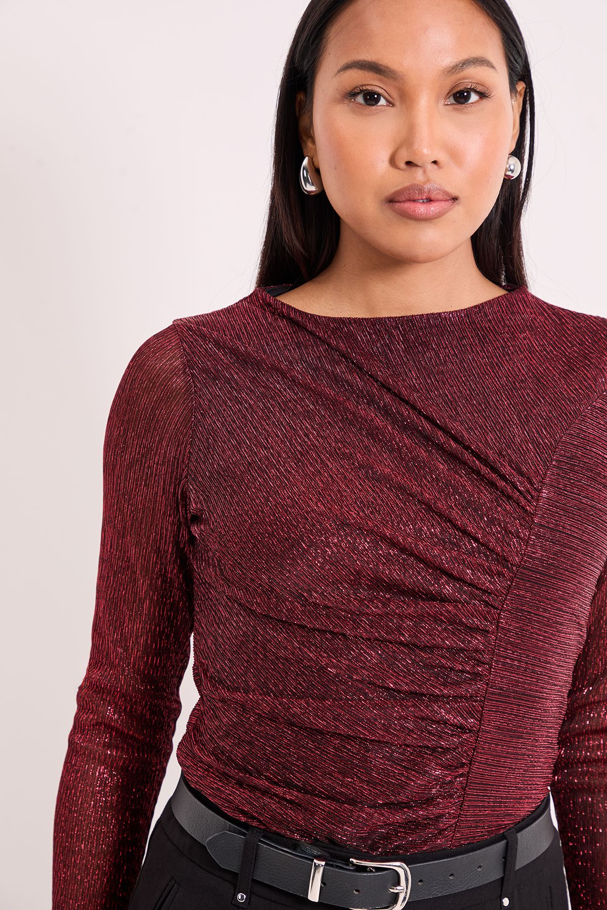 Principles Curved seam Ruched Top Dark Red image 2