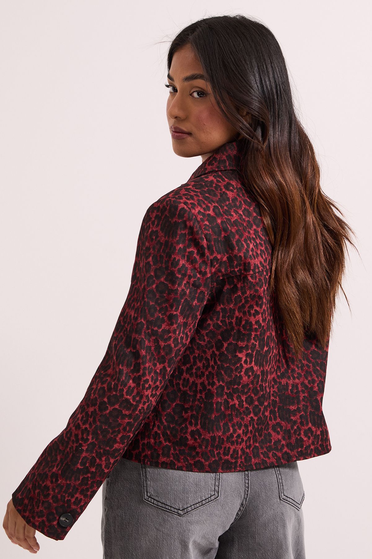 Dorothy Perkins Petite Animal Print Pocket Detail Jacket Red image 4