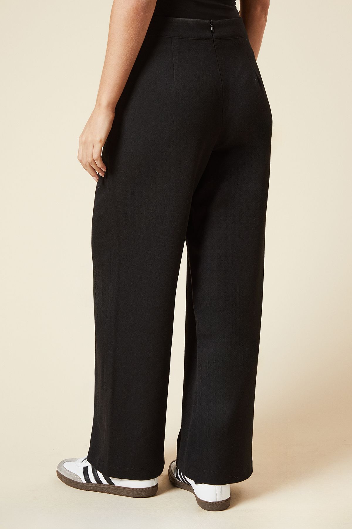 Dorothy Perkins Petite Button Tailored Wide Leg Trouser Black image 3