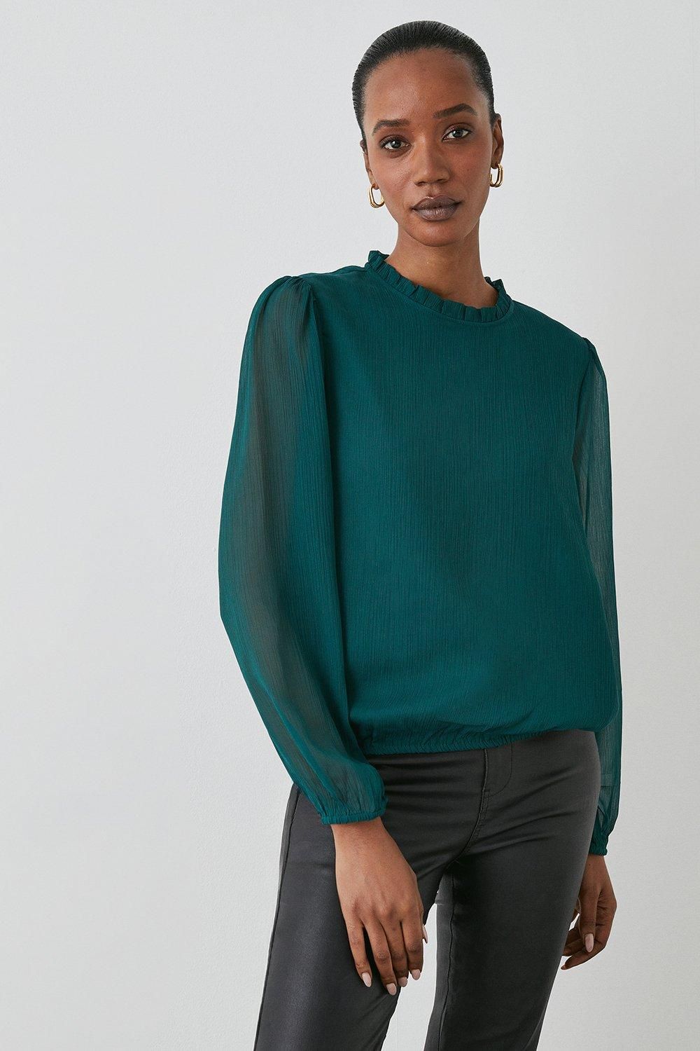 Principles Ruffle Neck Bubble Hem Top Emerald