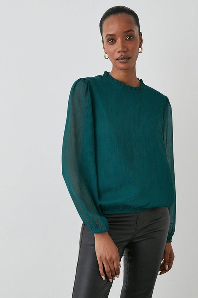 Principles Ruffle Neck Bubble Hem Top Emerald