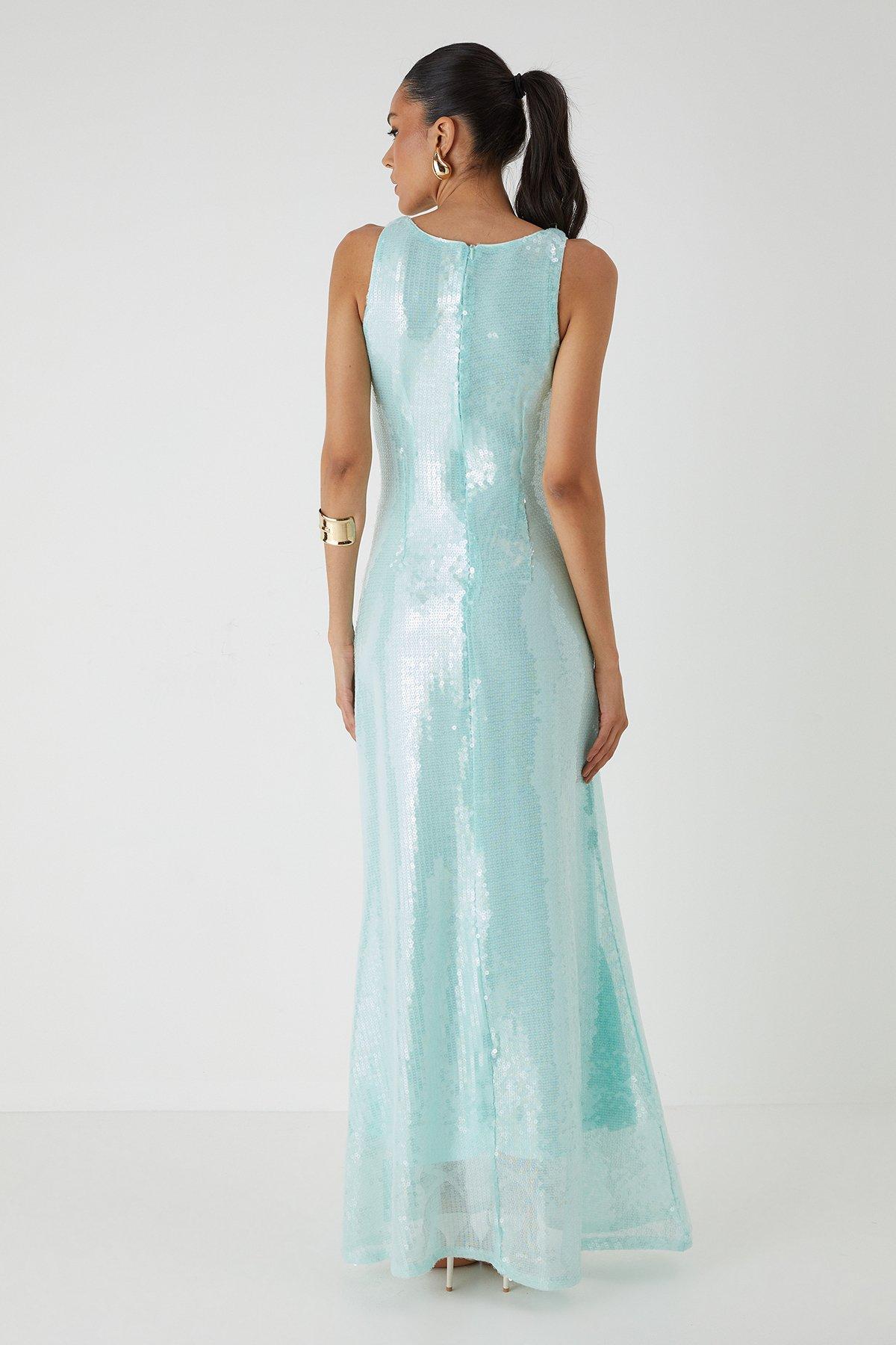 MissPap Scoop Neck Sequin Maxi Dress Blue image 5