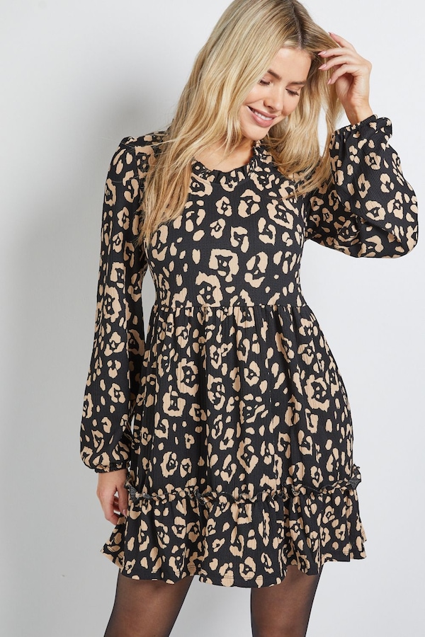 Dorothy Perkins Animal Tiered Scoop Neck Jersey Smock Mini Dress Animal
