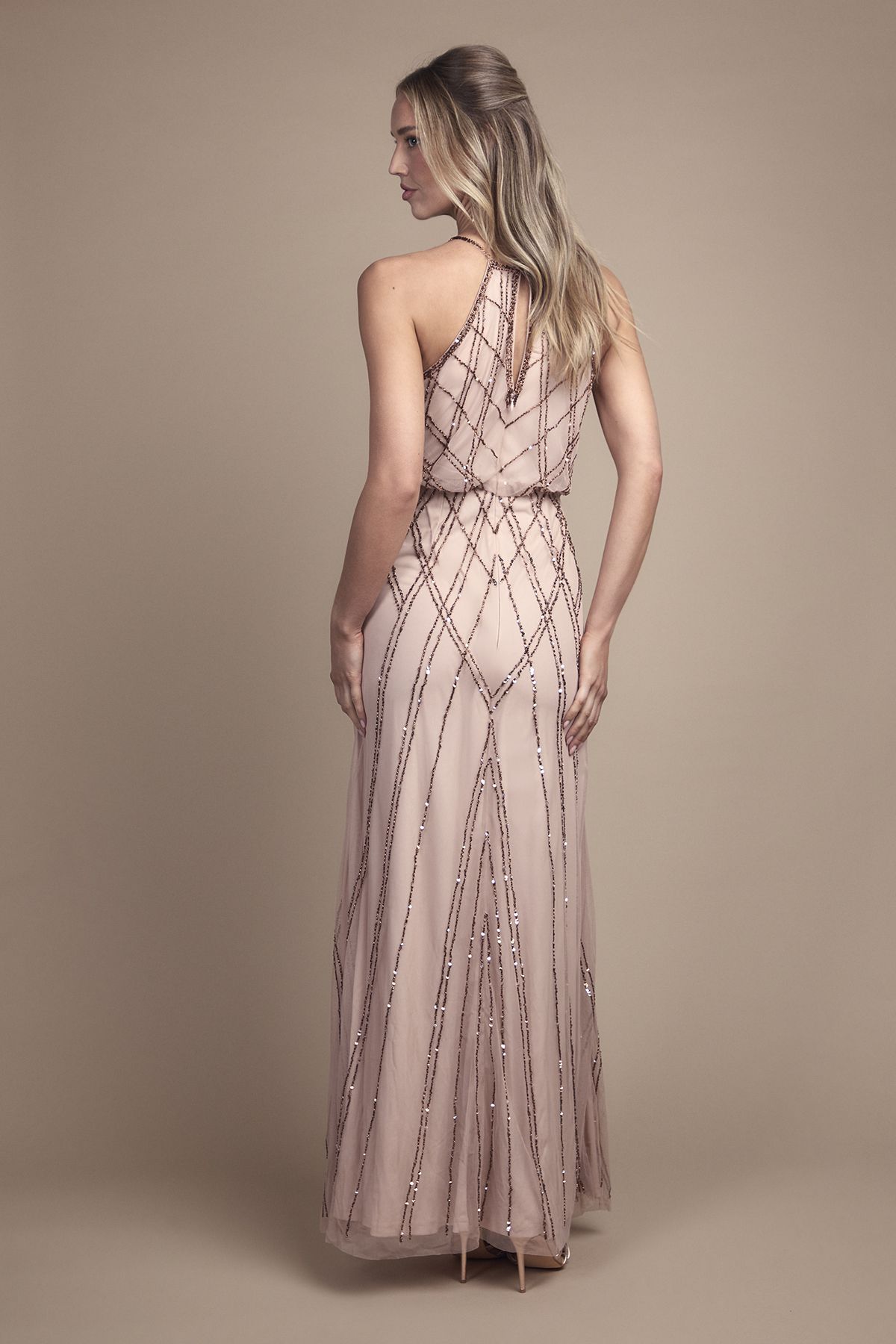 Oasis Sleeveless Sequin Maxi Bridesmaid Dress Champagne image 4