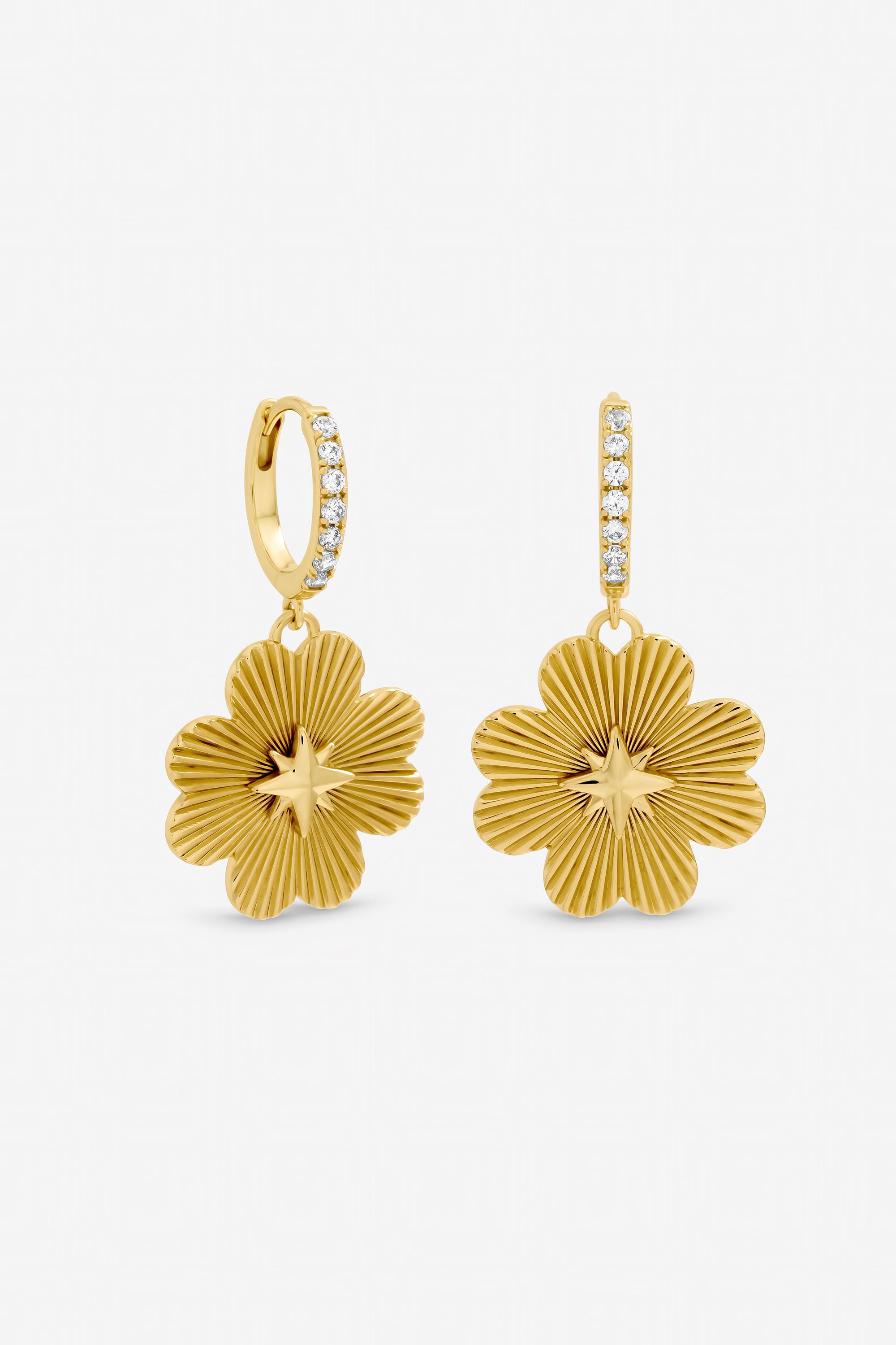 Inicio Gold Plated Diamond Cut Clover Earrings - Gift Pouch image 1