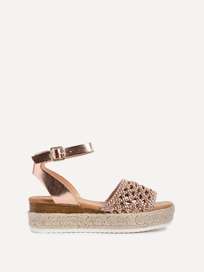 Linzi Sundown Rose Gold Faux Leather Handwoven Espadrille Flatform Sandal