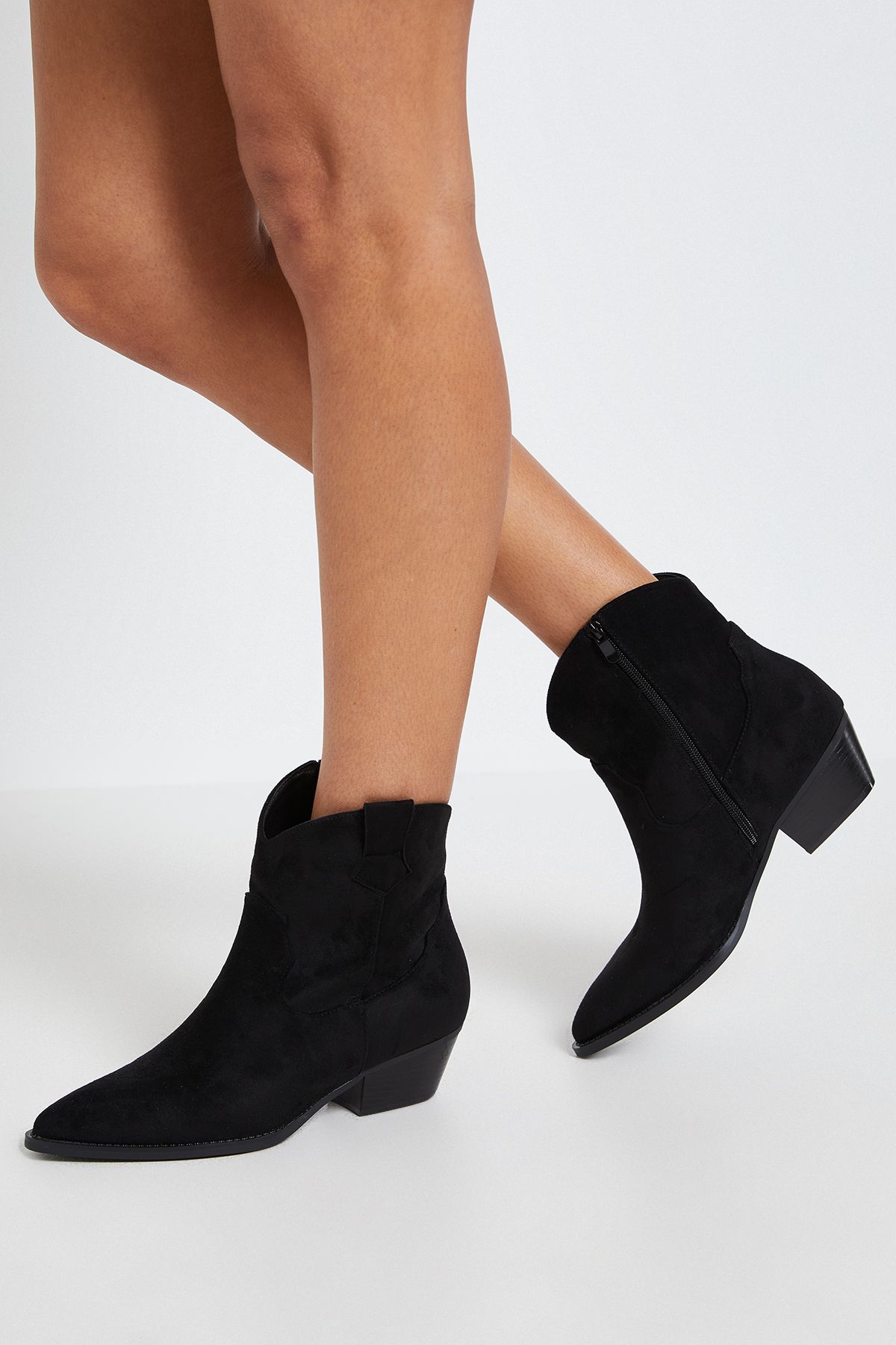 Dorothy Perkins Evie Faux Suede Western Ankle Boots Natural Black