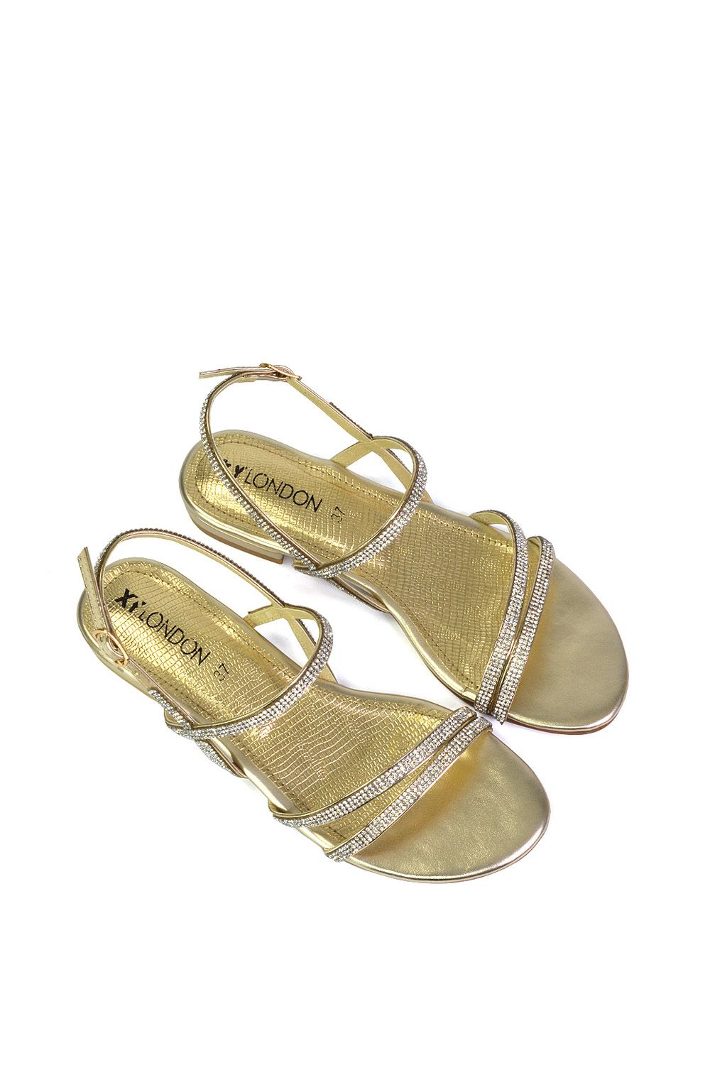 XY London 'Orla' Strappy Summer Flat Diamante Sandals Flats image 4