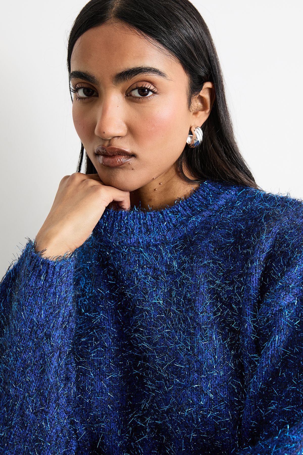Warehouse Metallic Knitted Sweater Cobalt image 4