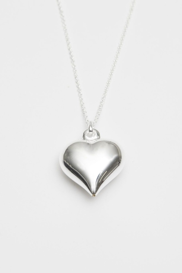 Simply Silver Recycled Sterling Silver 925 Polished Puff Heart Necklace