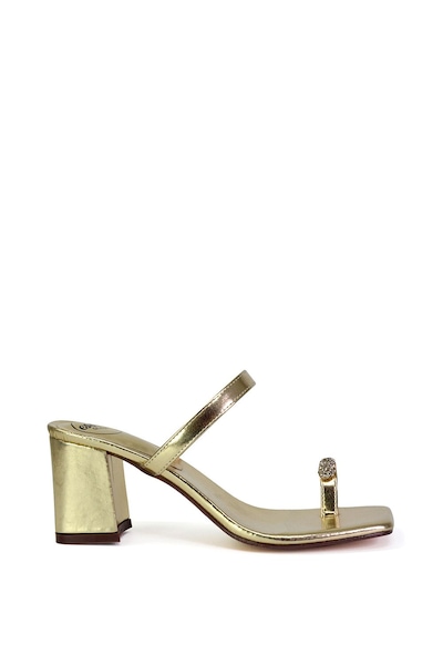 XY London 'Daiquiri' Double Strap Square Toe Ring Block Heel Sandals