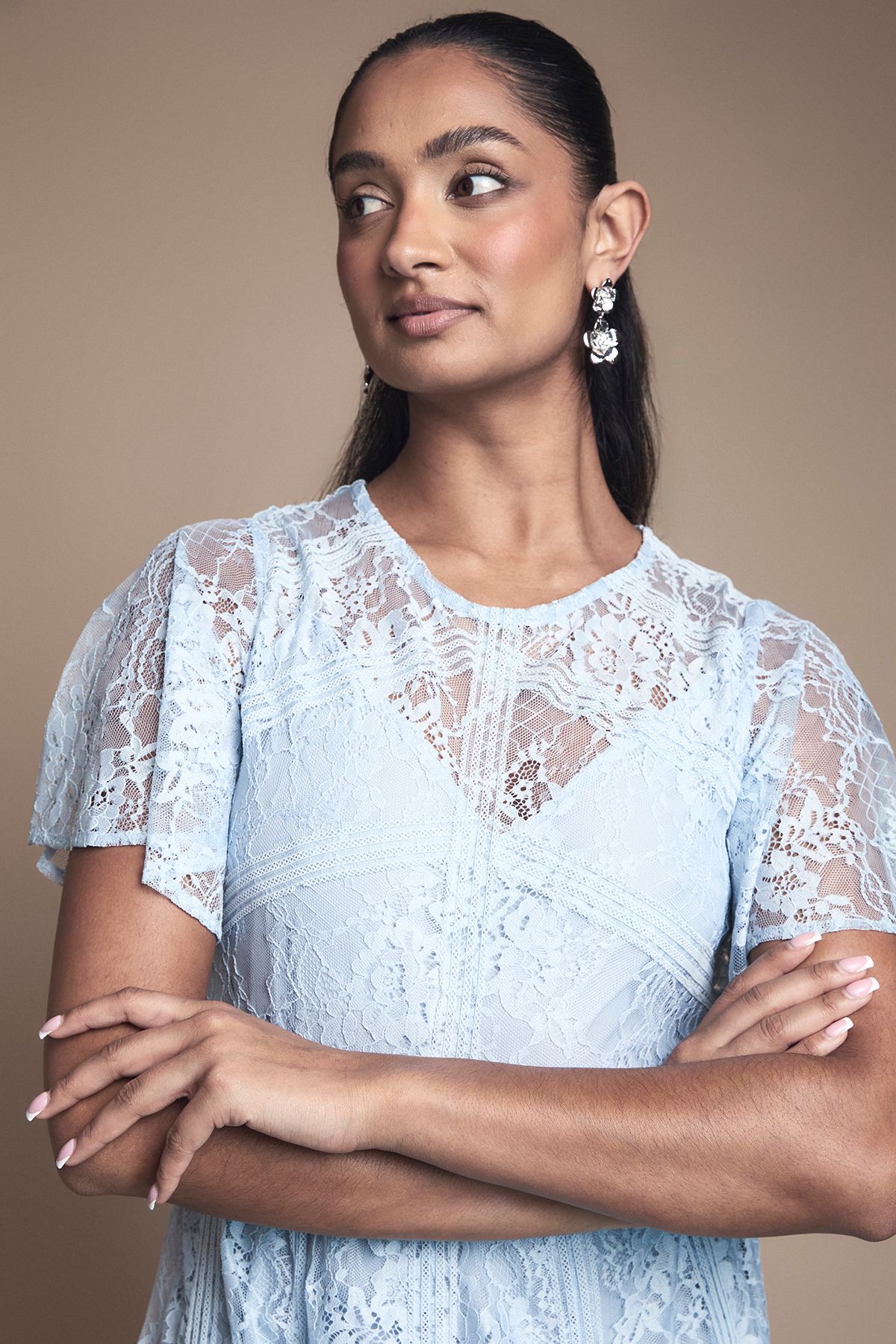 Oasis Angel Sleeve Lace Bridesmaid Dress Light Blue image 4