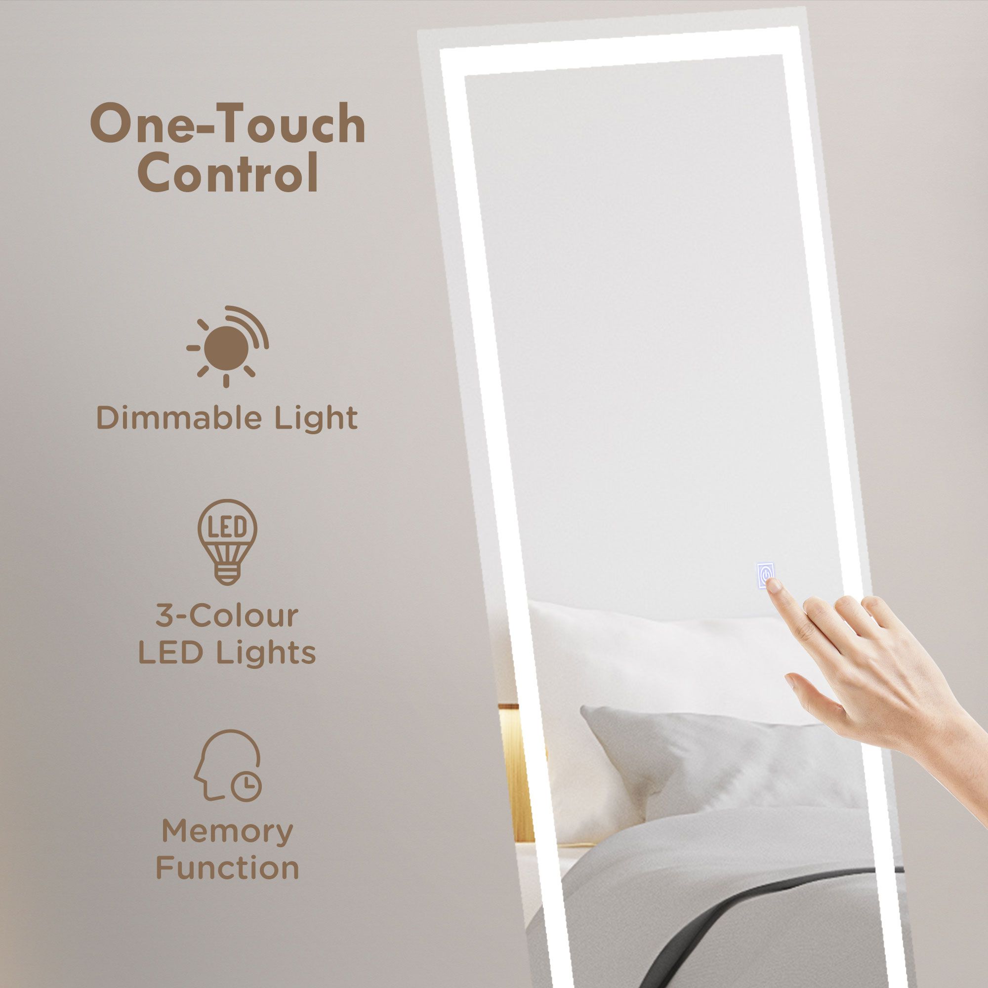 HOMCOM LED Lighted Full Length Mirror Dimmable Full Size Body Mirror, White image 4