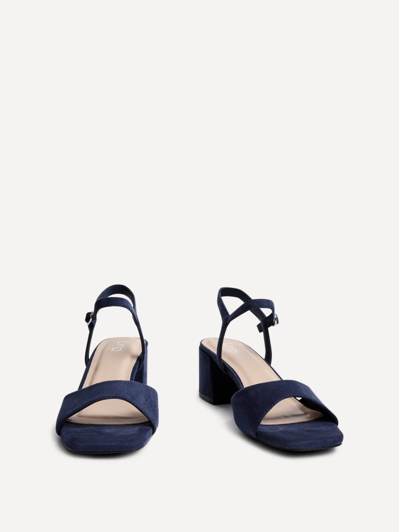 Linzi Darlene Navy Faux Suede Low Block Heeled Sandals image 3
