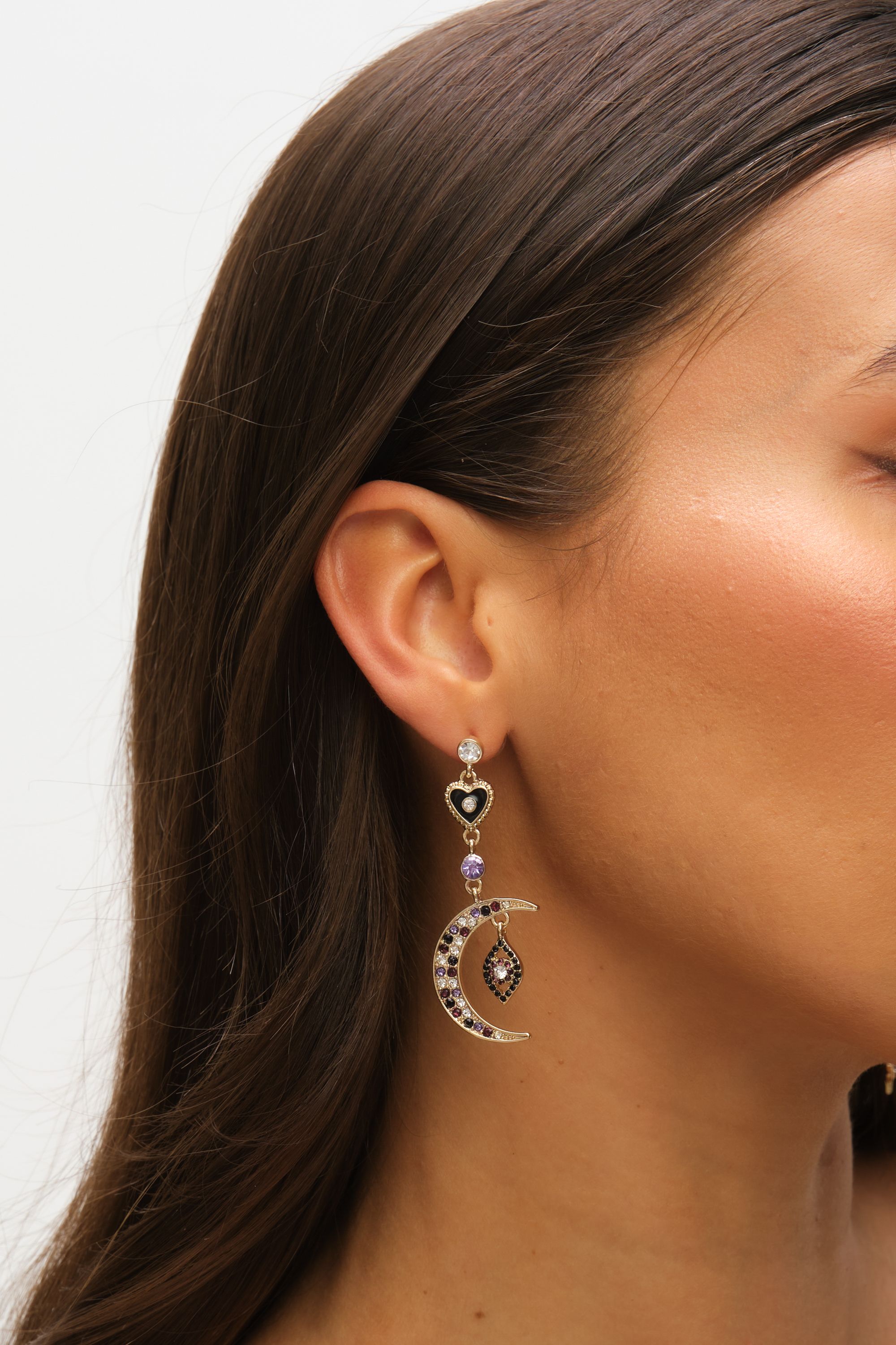 Mood Gold & Multi Colour Crystal Mismatch Celestial Earrings image 4