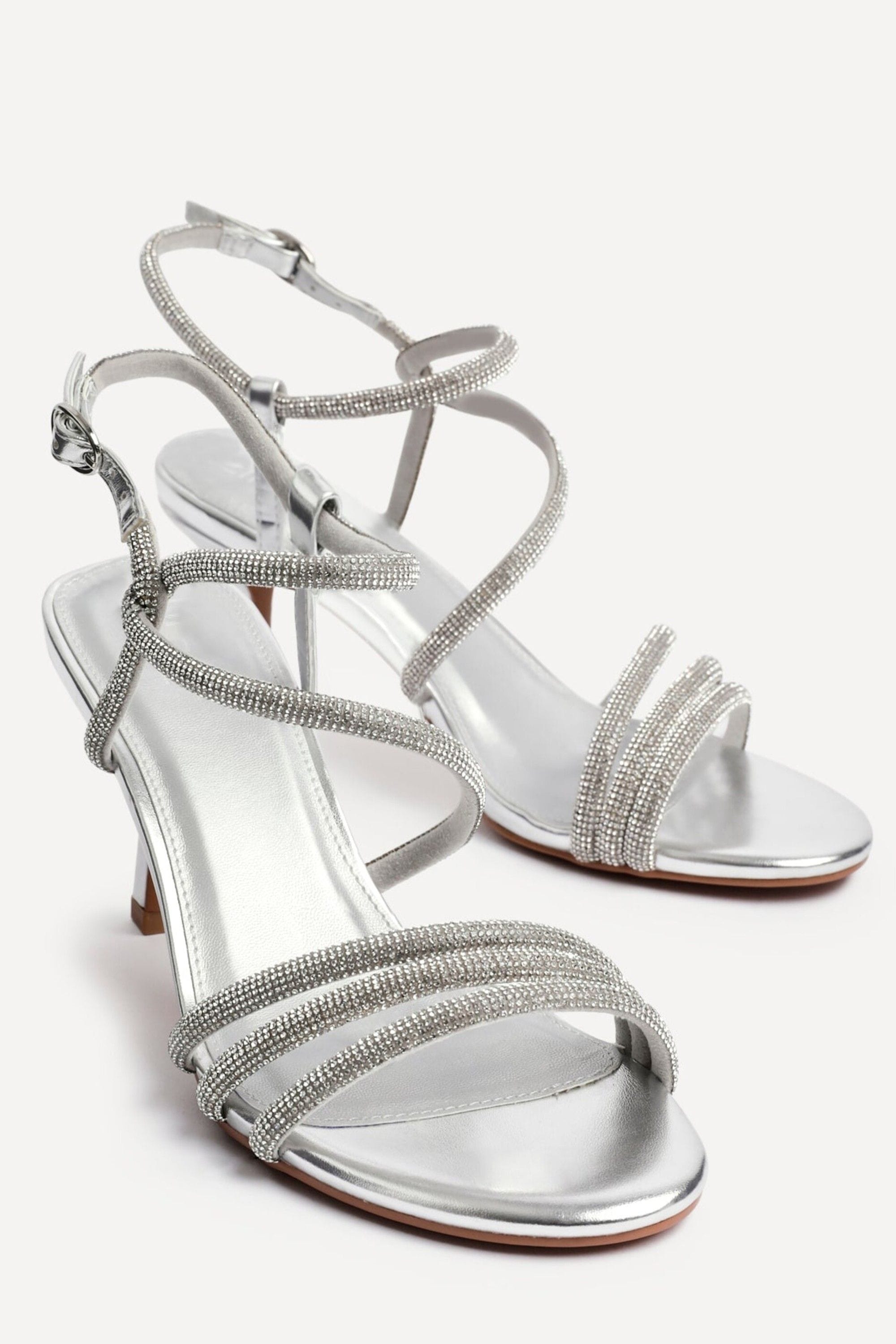 Linzi Charm Silver Faux Leather Strappy Diamante Heeled Sandal image 5