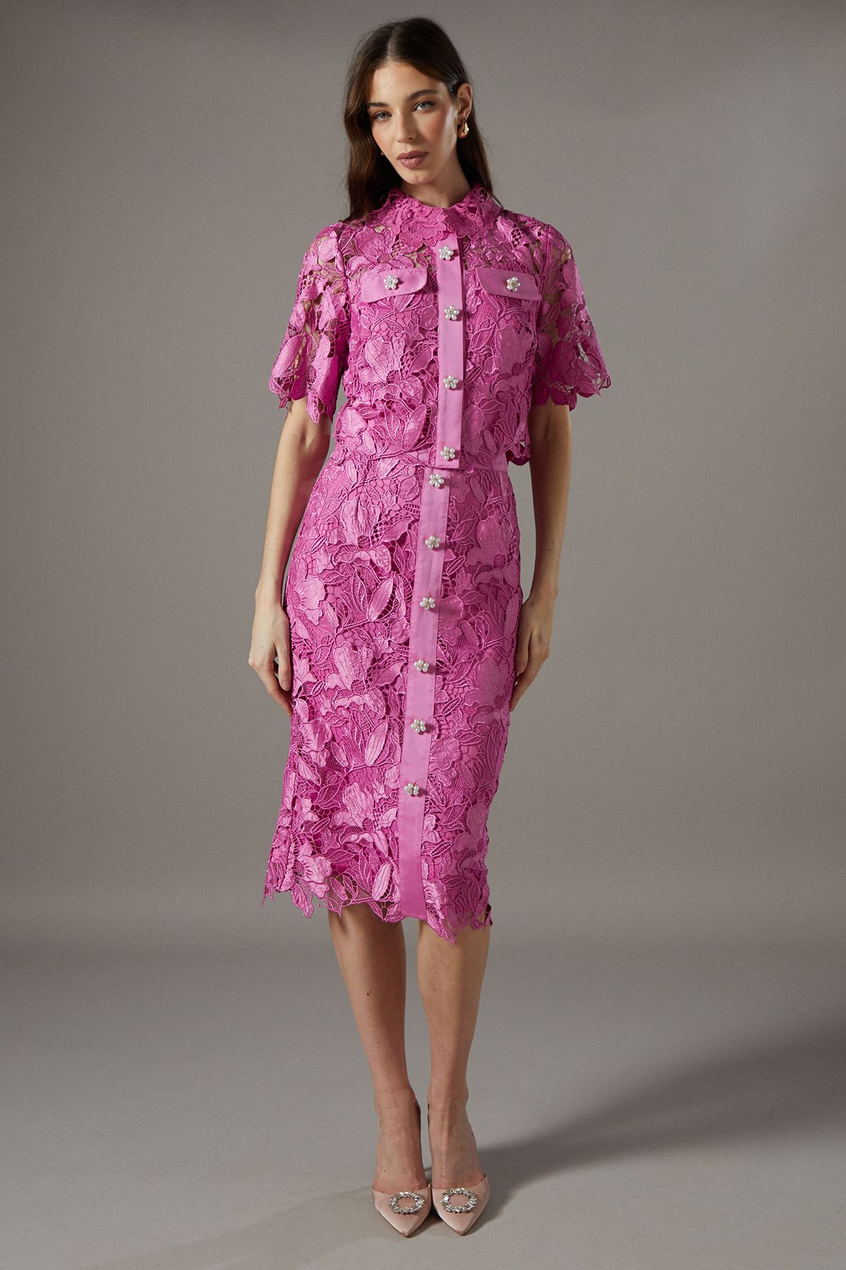 Coast Lace Pearl Button Pencil Skirt Pink image 1