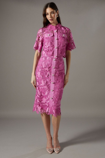 Coast Lace Pearl Button Pencil Skirt Pink