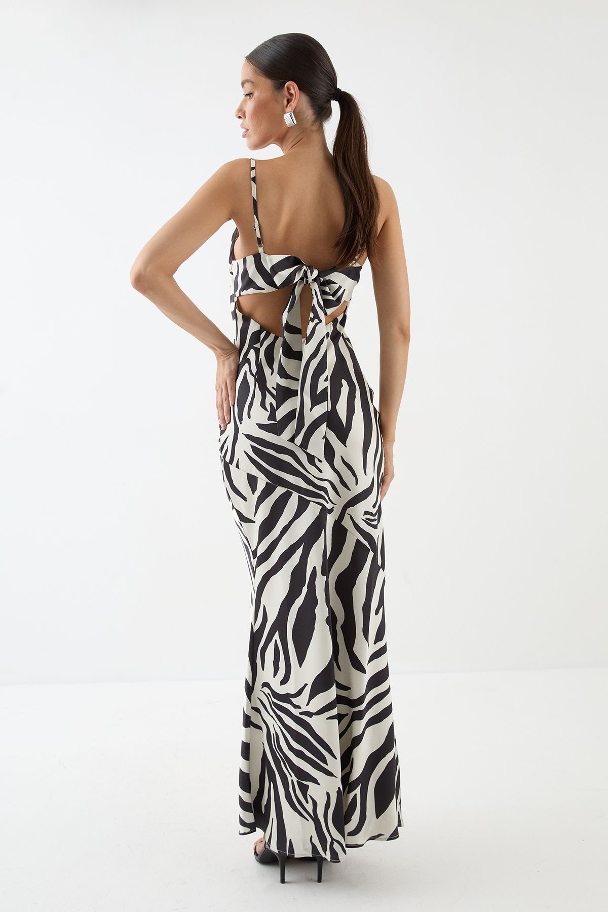 MissPap Zebra Printed Satin Bias Maxi Dress Zebra image 3