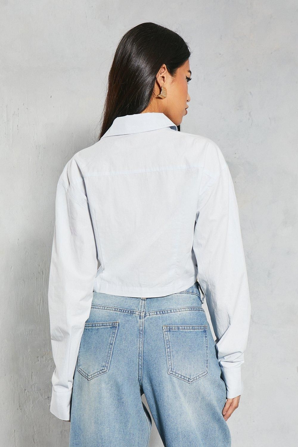 MissPap Poplin Twist Front Cropped Shirt Light Blue image 3