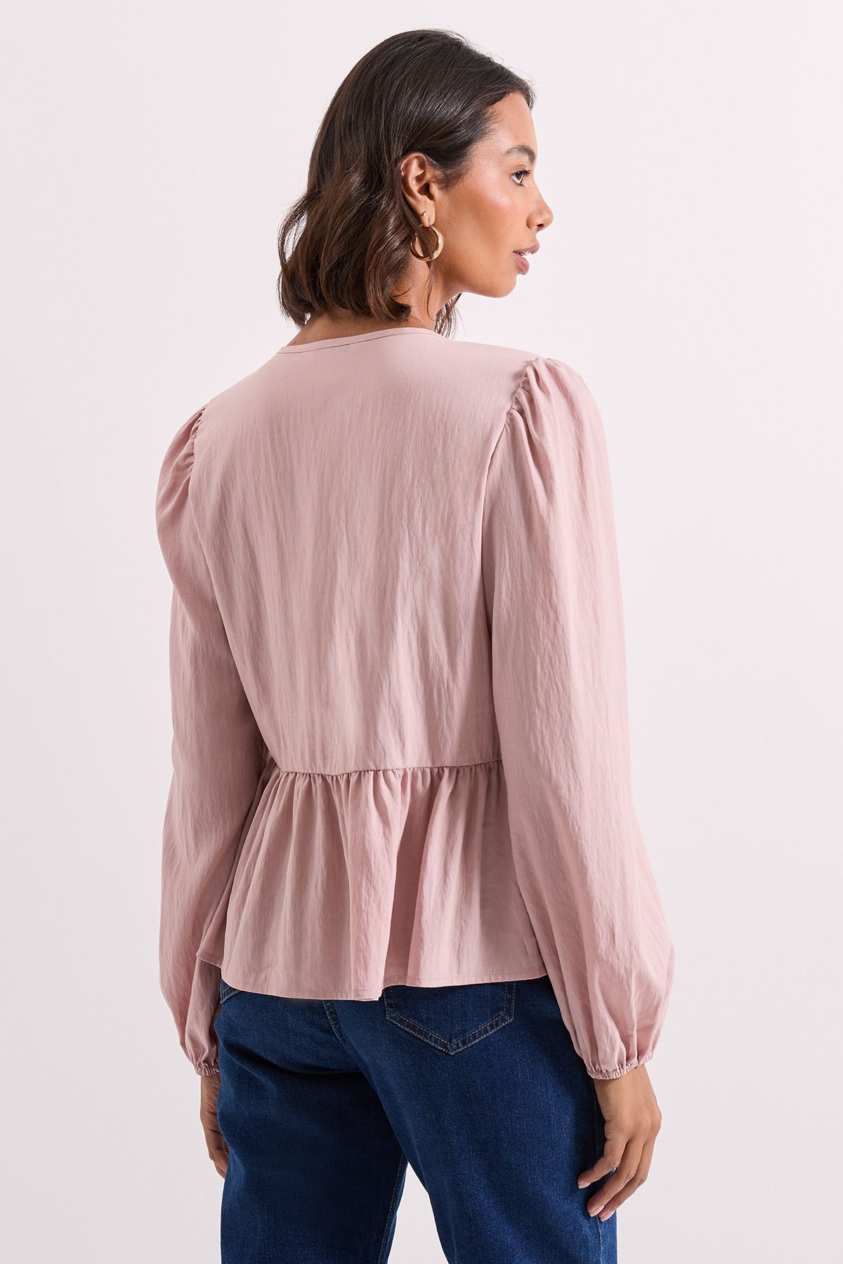 Dorothy Perkins Tie Front Long Sleeve Blouse Dusky Pink image 3