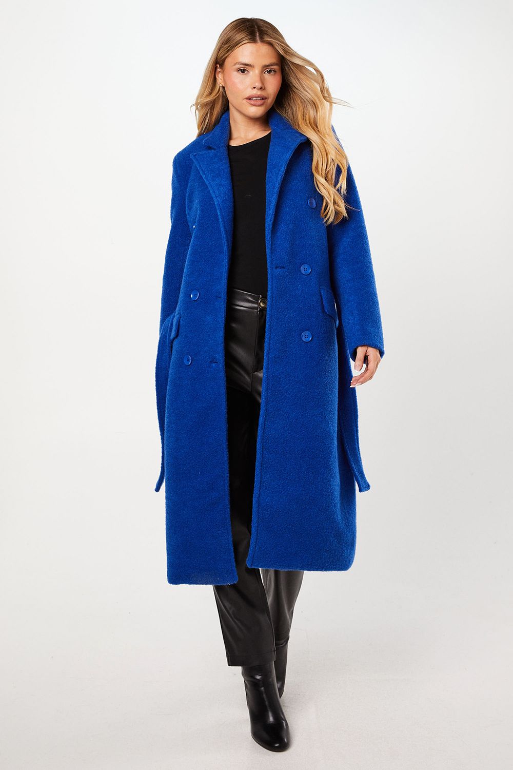 Dorothy Perkins Boucle Belted Midi Coat Cobalt image 3