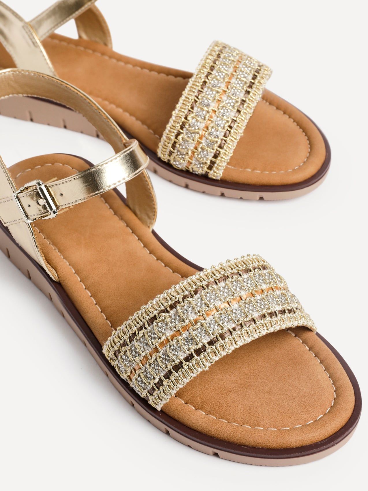 Linzi Halo Gold Weaved Embellished Flat Sandals image 4
