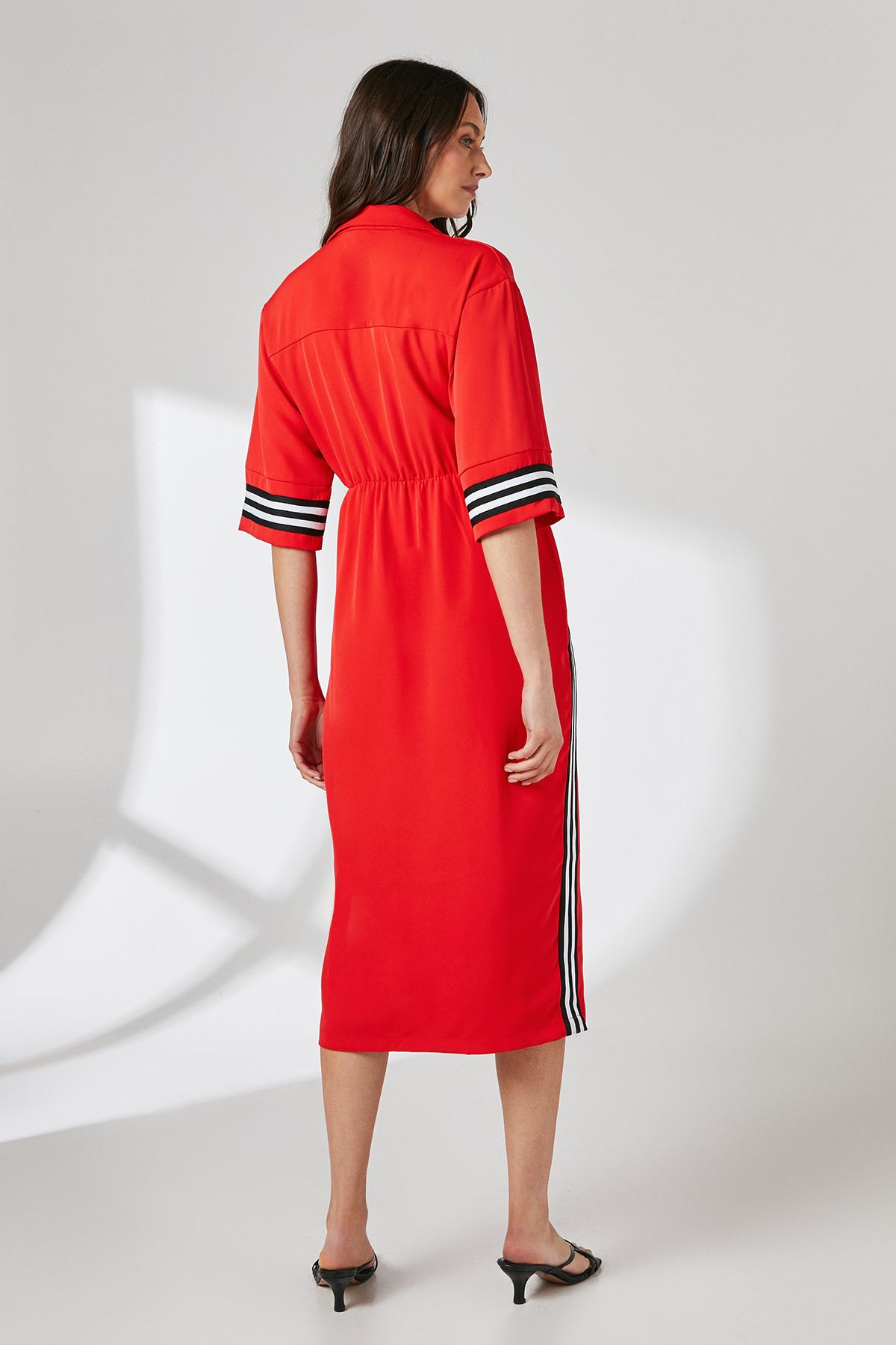 Principles Red Rib Detail Tie Waist Shirt Dress Red image 3