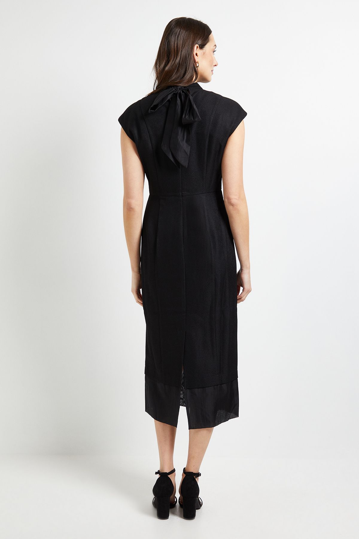 Principles Organza Contrast Tie Back Pencil Dress Black image 3
