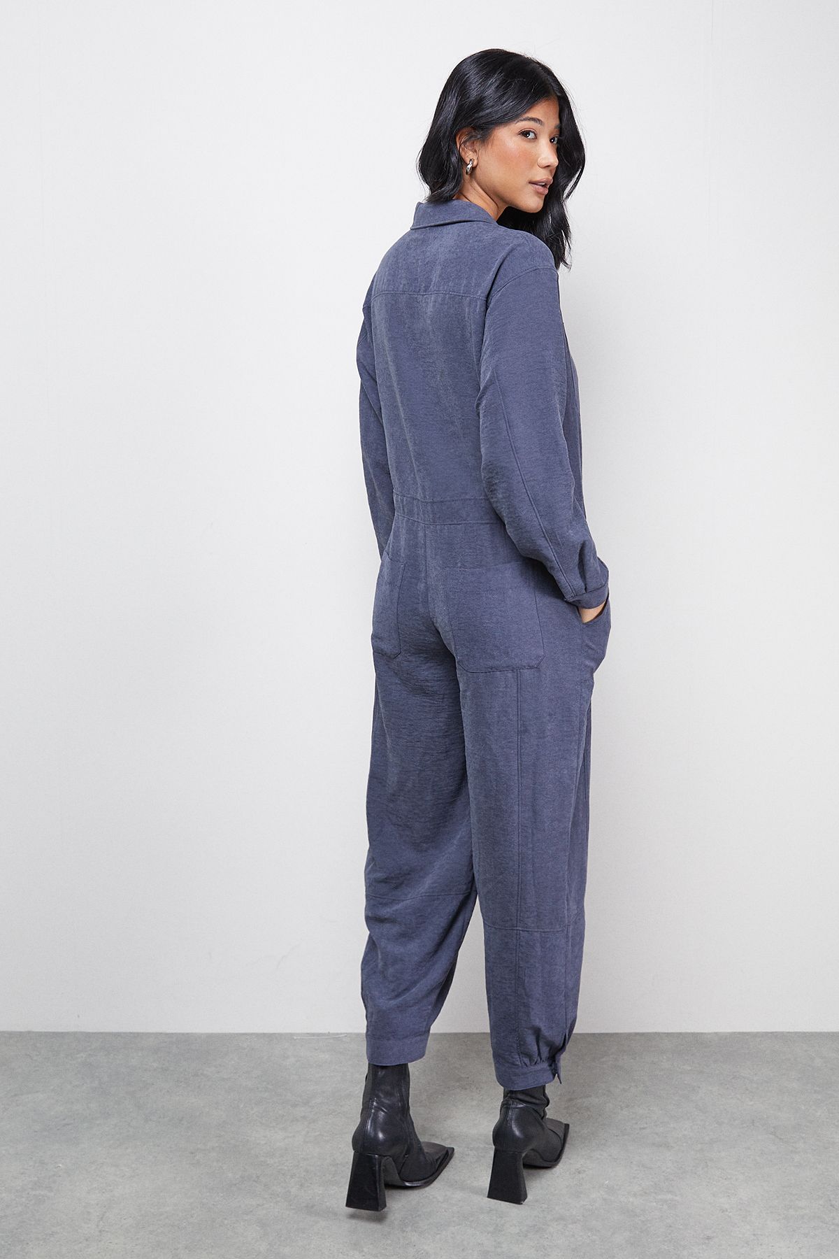 Warehouse Petite Peach Satin Utility Boilersuit Jumpsuit Slate image 3