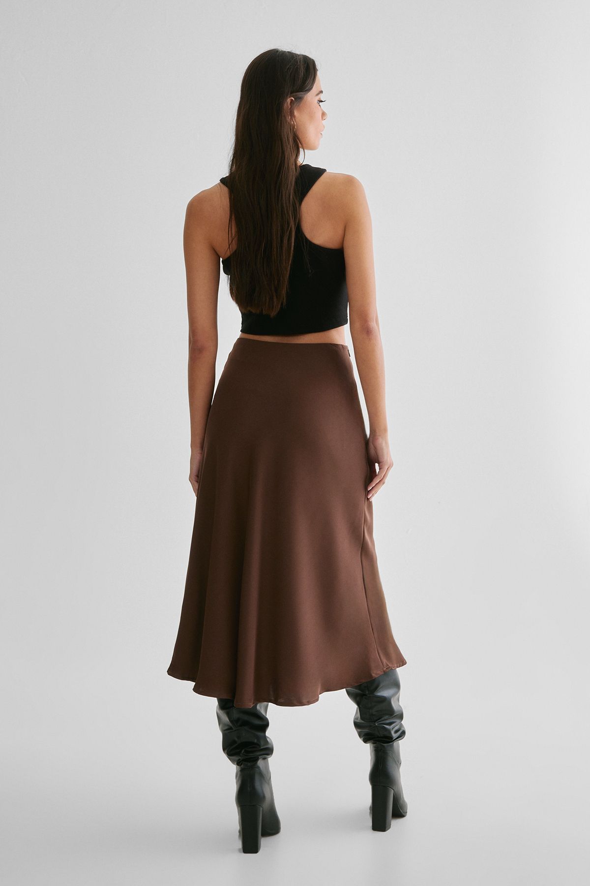 NastyGal Satin Midi Skirt Chocolate image 4