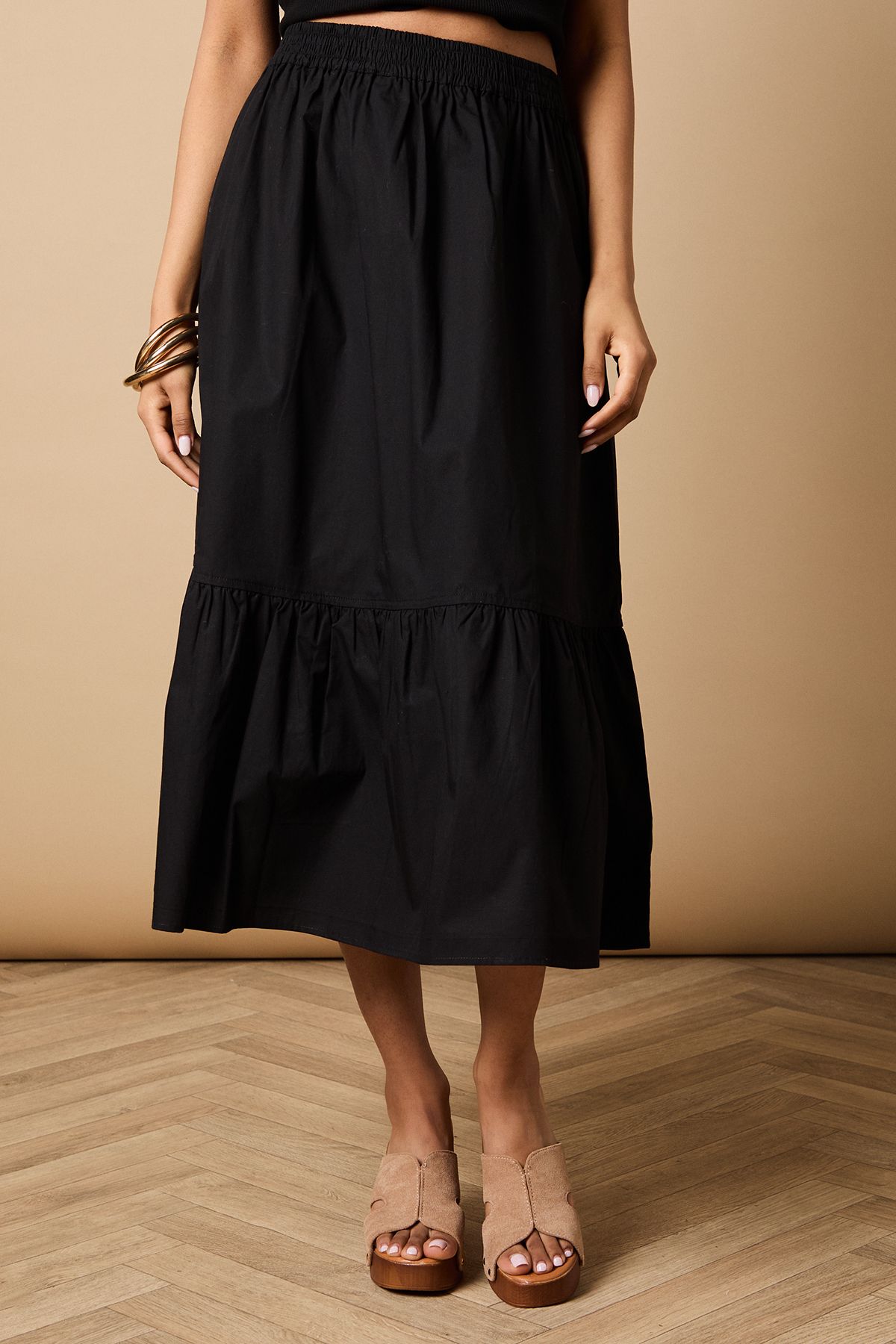 Oasis Petite Poplin Midi Skirt Black image 2