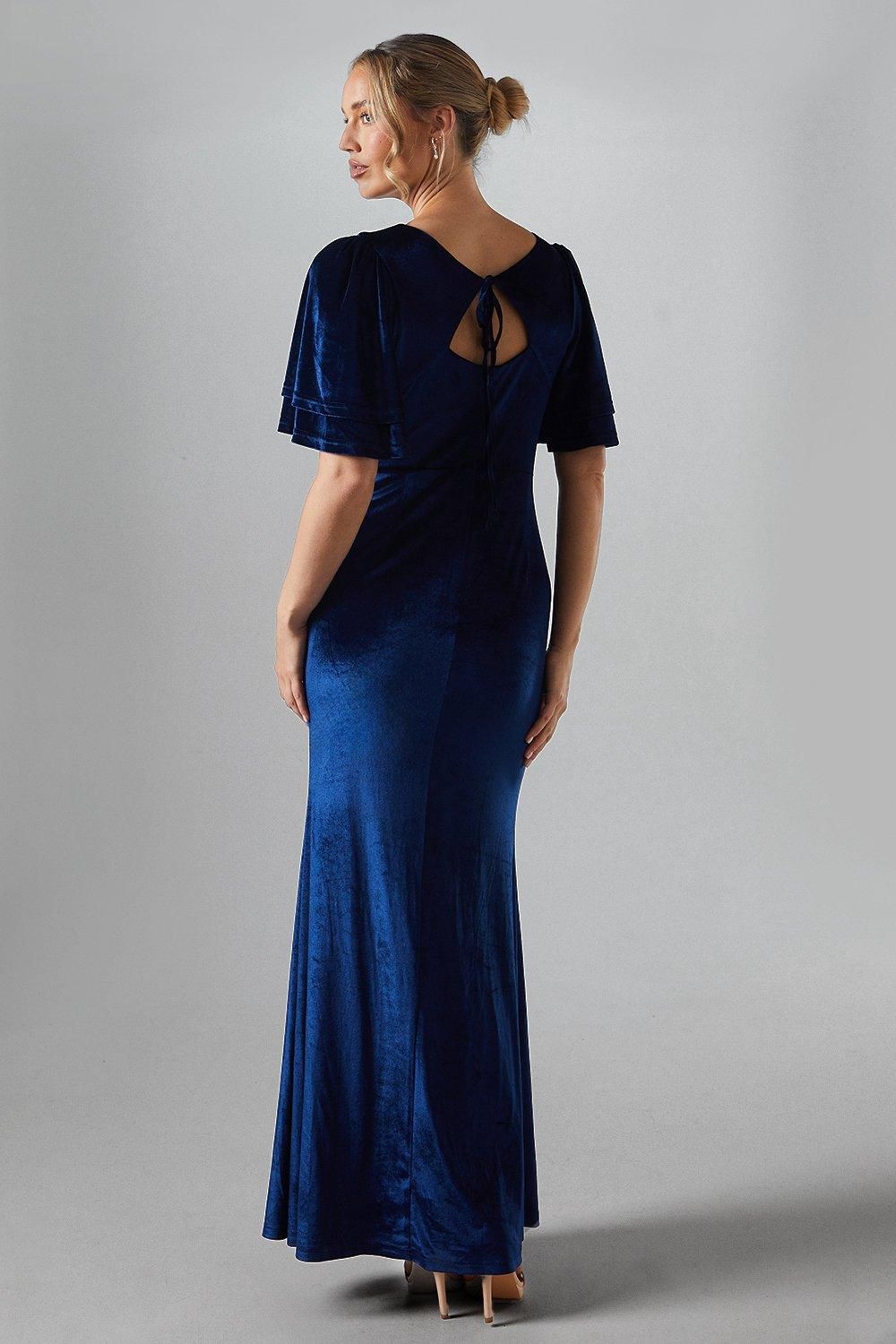 Coast Angel Sleeve Tie Back Velvet Bridesmaid Maxi Dress Navy image 3