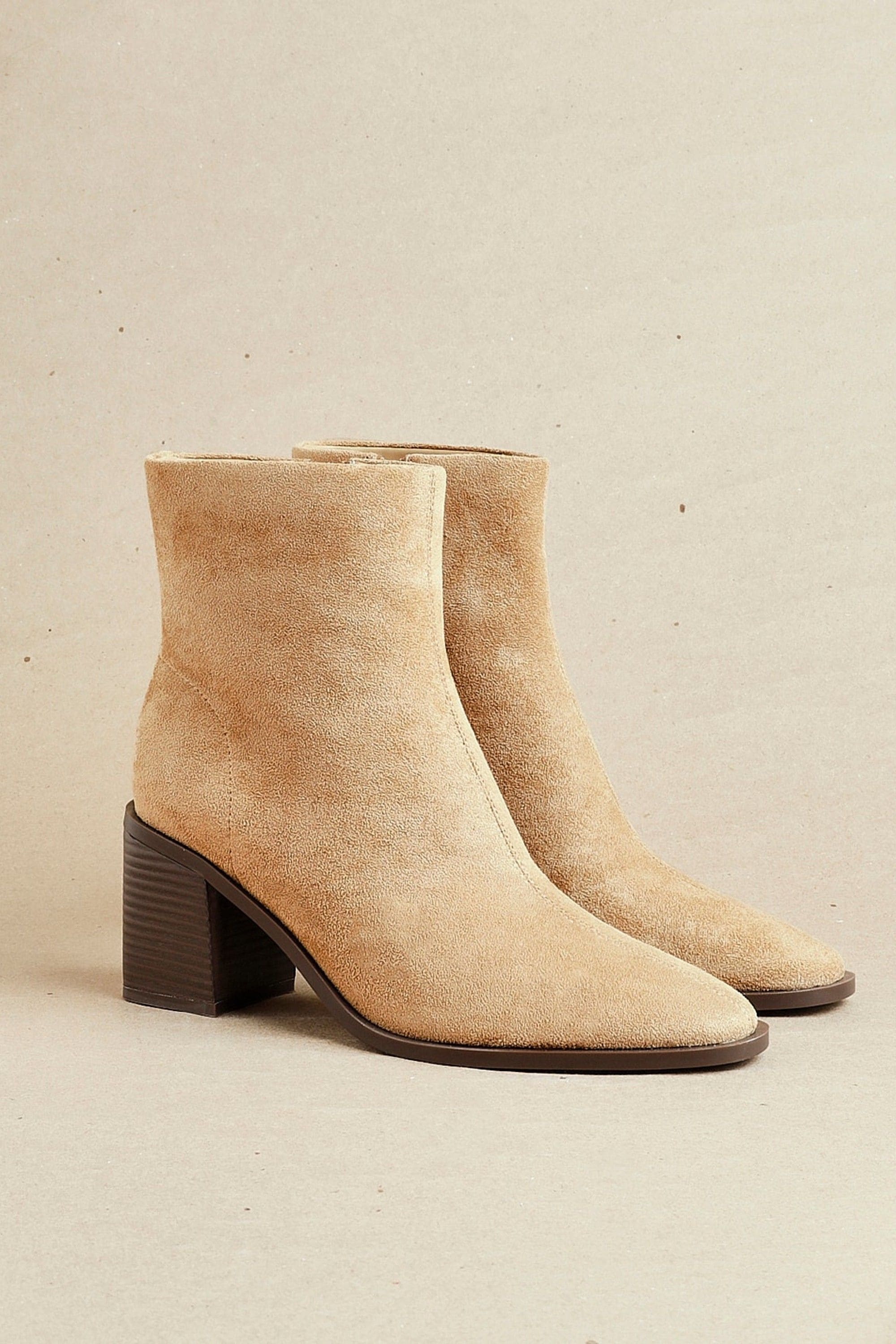 Linzi Orlando Beige Faux Suede Block Heeled Ankle Boot image 6