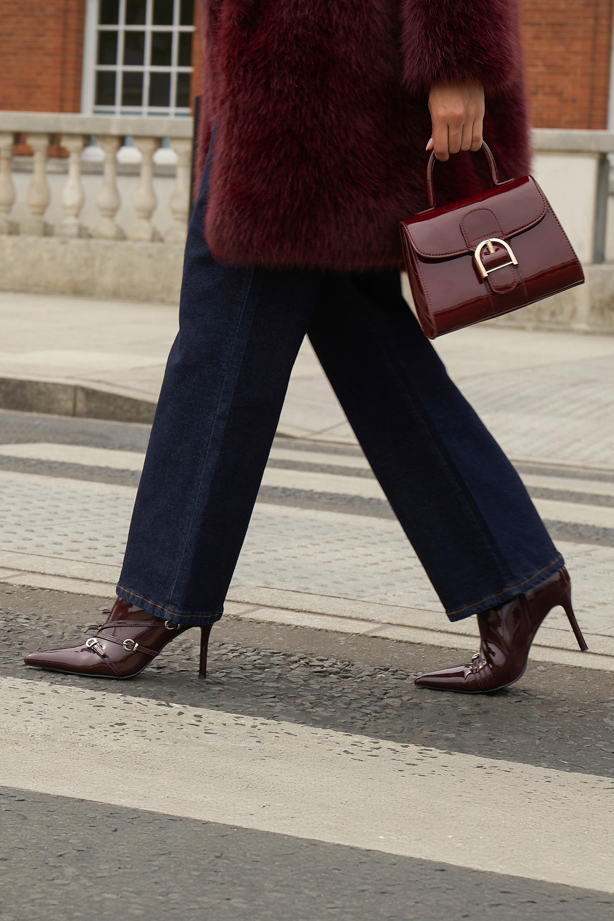 Quiz Burgundy Faux Leather Buckle Ankle Boots image 1