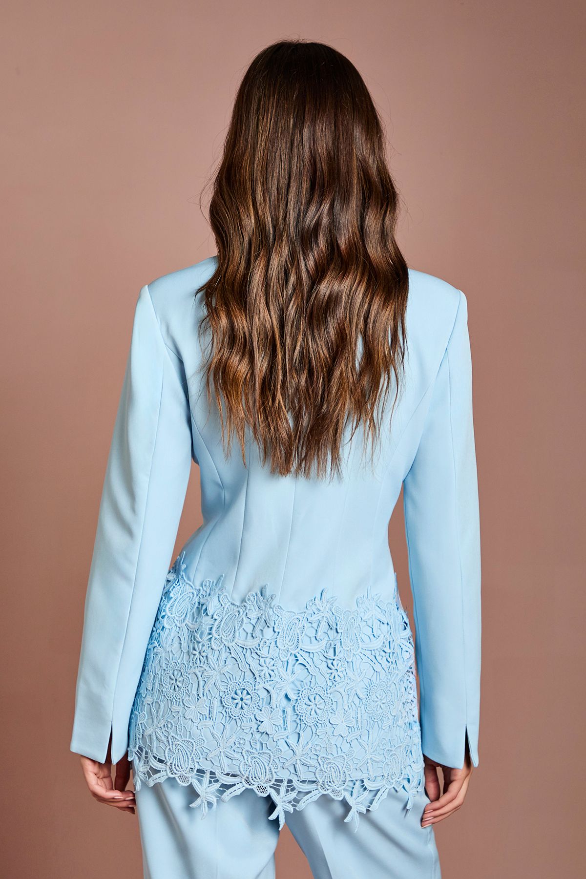 Coast Single Breasted Lace Trim Fitted Blazer Light Blue image 3