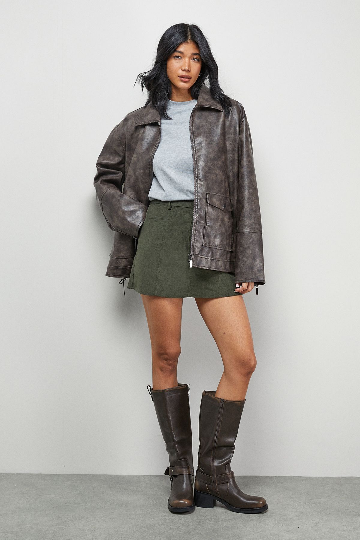 Warehouse Cord Micro Mini Skirt Khaki image 2