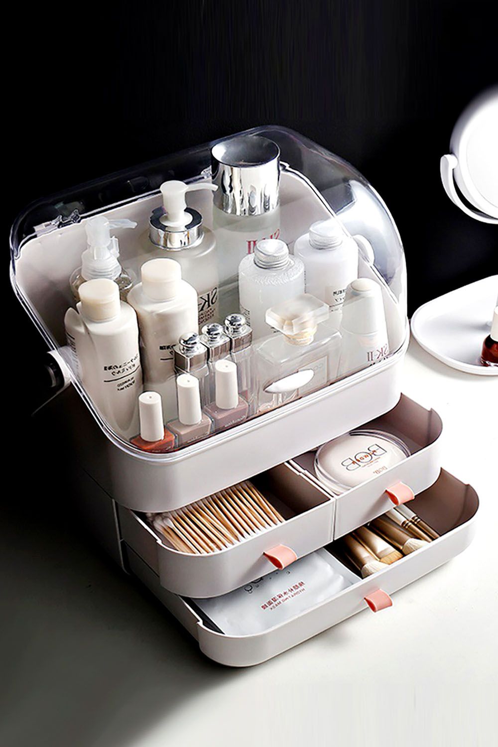 SHEONLY Makeup Desktop Organizer Holder Cosmetic Storage Box with Portable Handle image 2