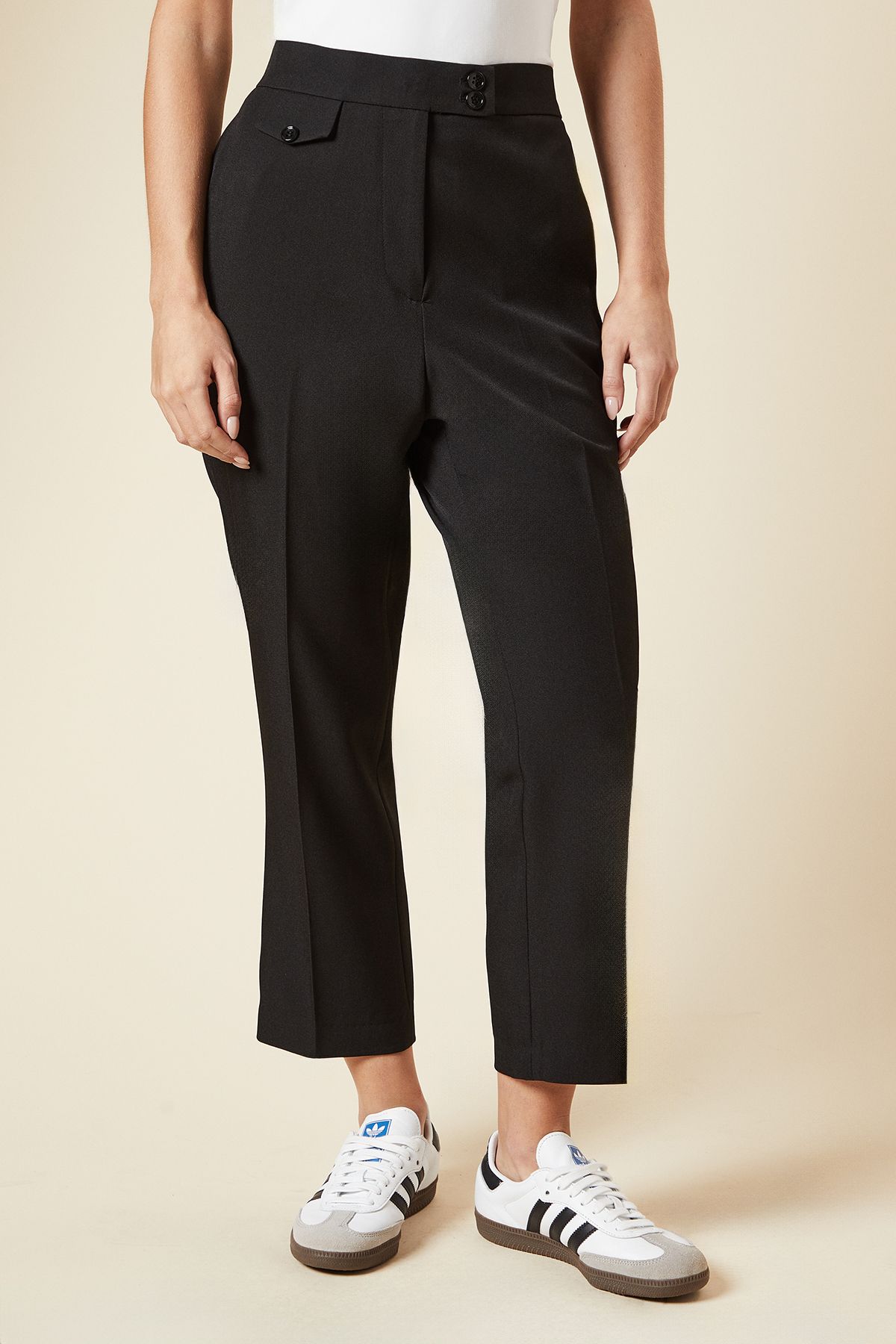 Dorothy Perkins Petite Tab Detail Capri Trouser Black image 2