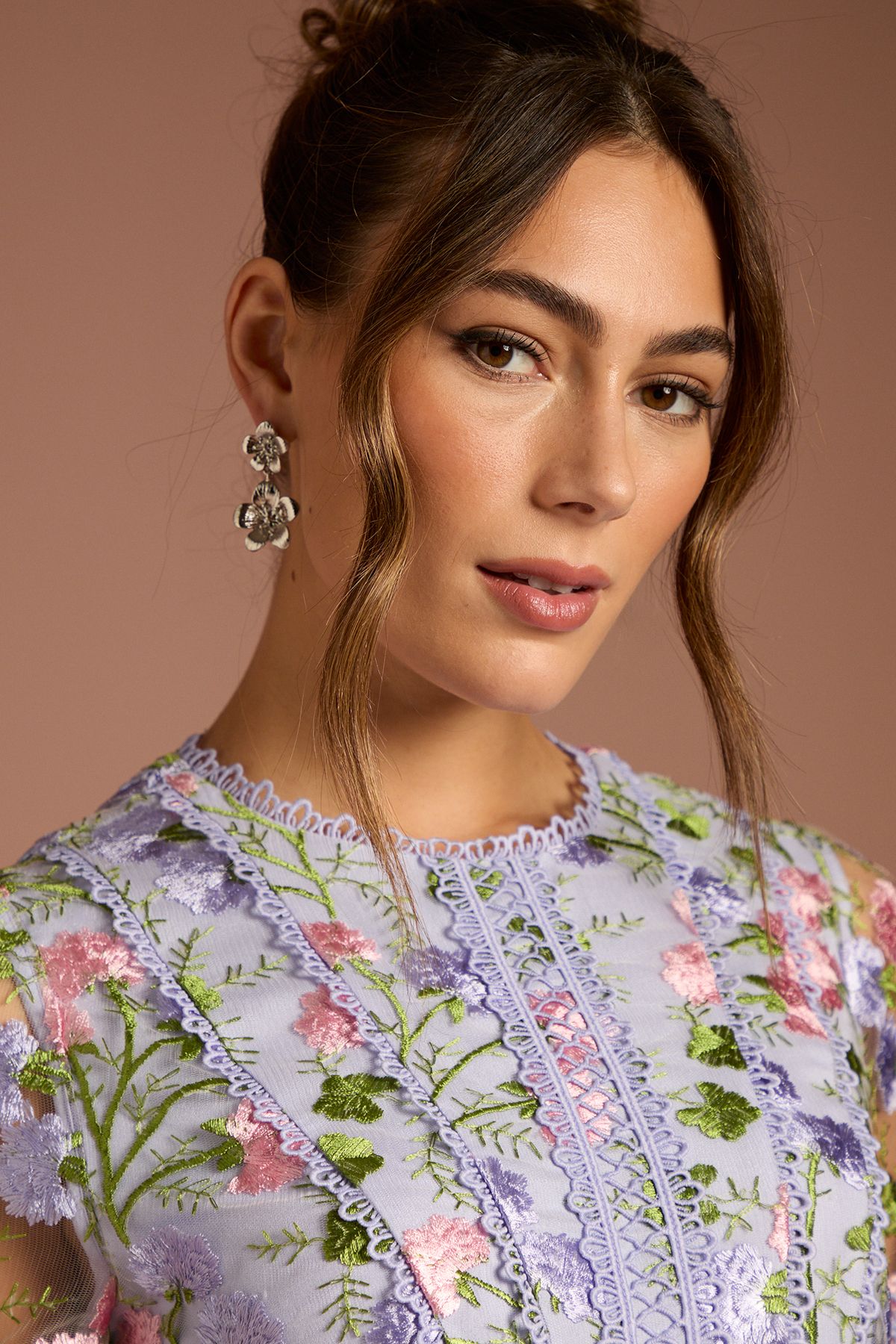 Coast Short Sleeve Embroidered Pleated Skirt Midi Dress Lilac image 4