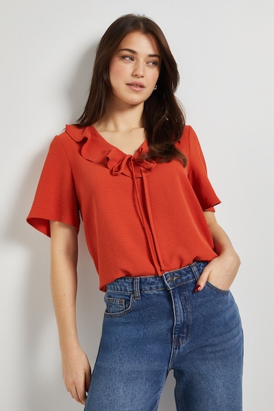 Dorothy Perkins Ruffle Neck Angel Sleeve Top Orange