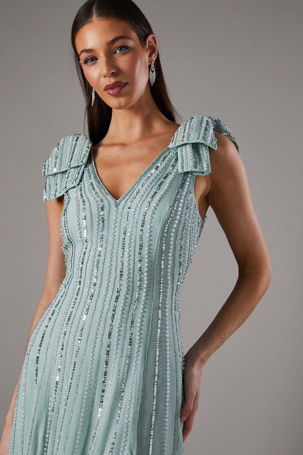 Coast Bow Shoulder Embellished Midi Dress Sage image 4