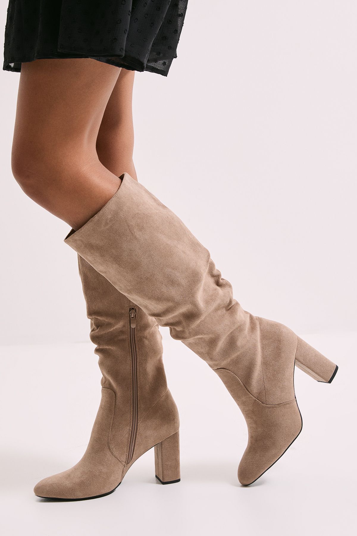 Dorothy Perkins Keris Ruched Knee High Boots Taupe image 1