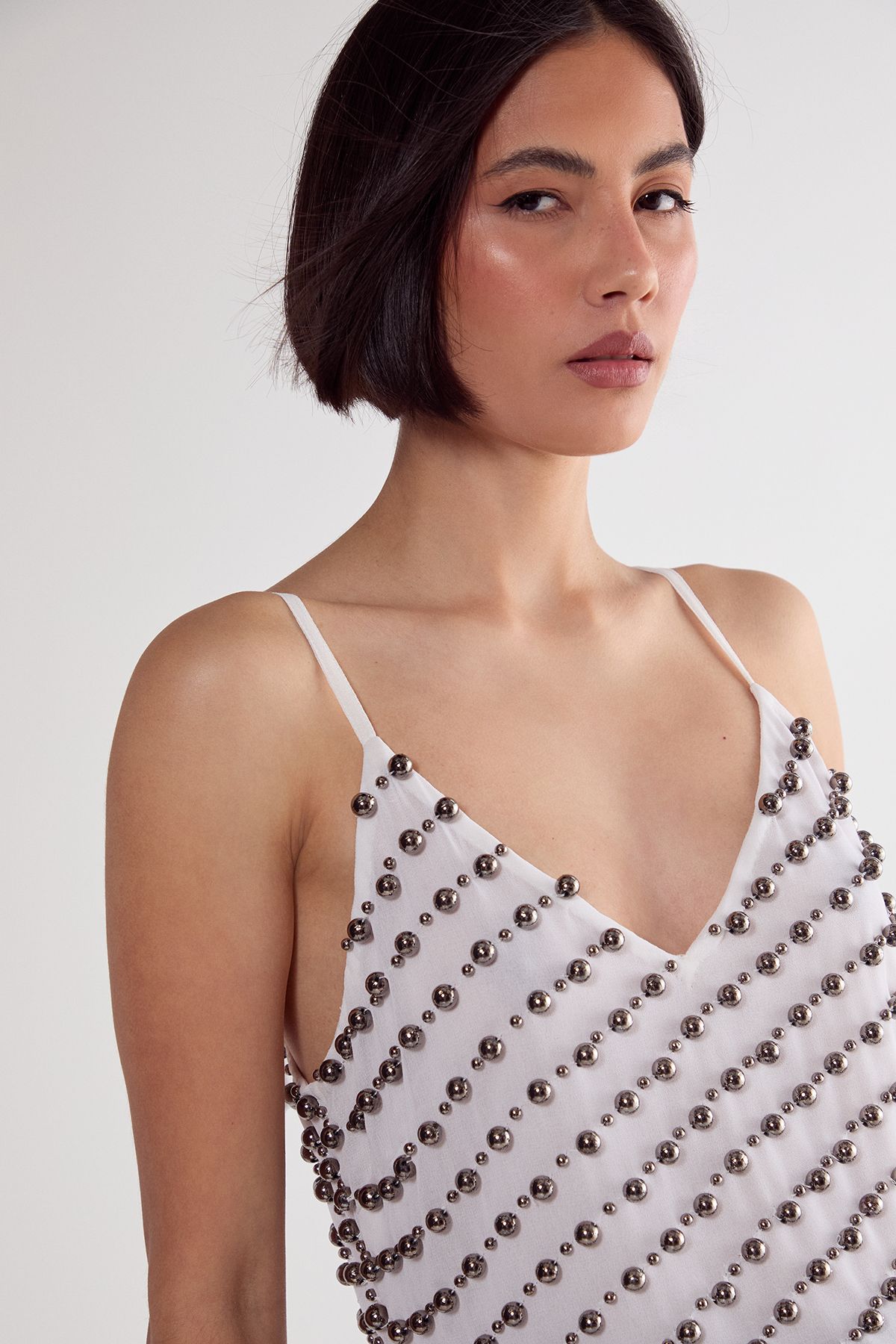 NastyGal Studded Asymmetric Fringed Cami Top White image 3