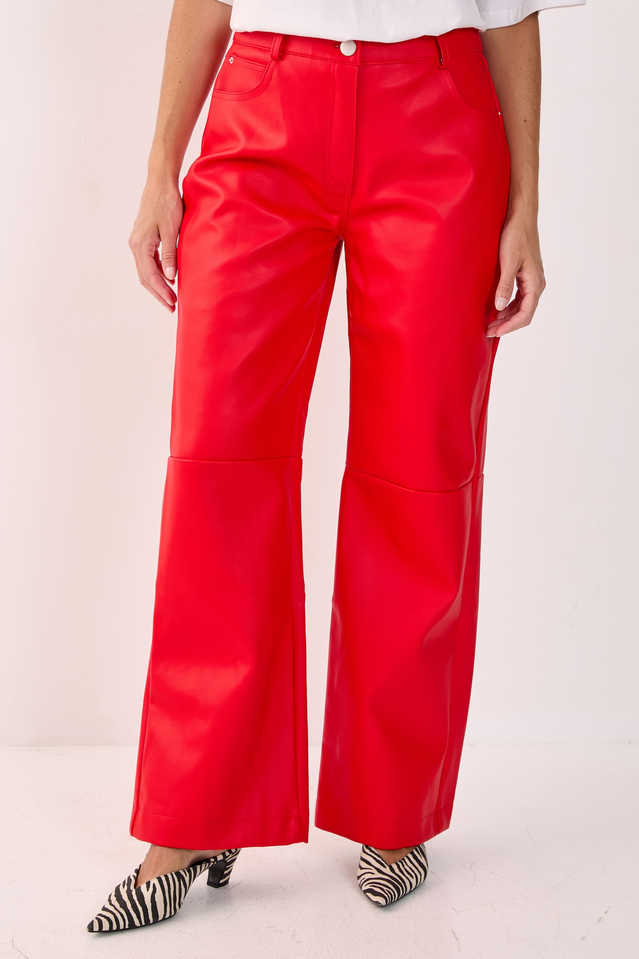 NastyGal Essentials Faux Leather Trouser Red image 2