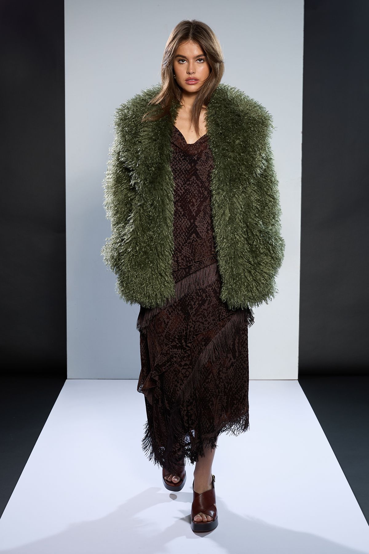 RUNWAY 1.8.1.8 Runway 1.8.1.8 Mongolian Faux Fur Short Coat Khaki image 1