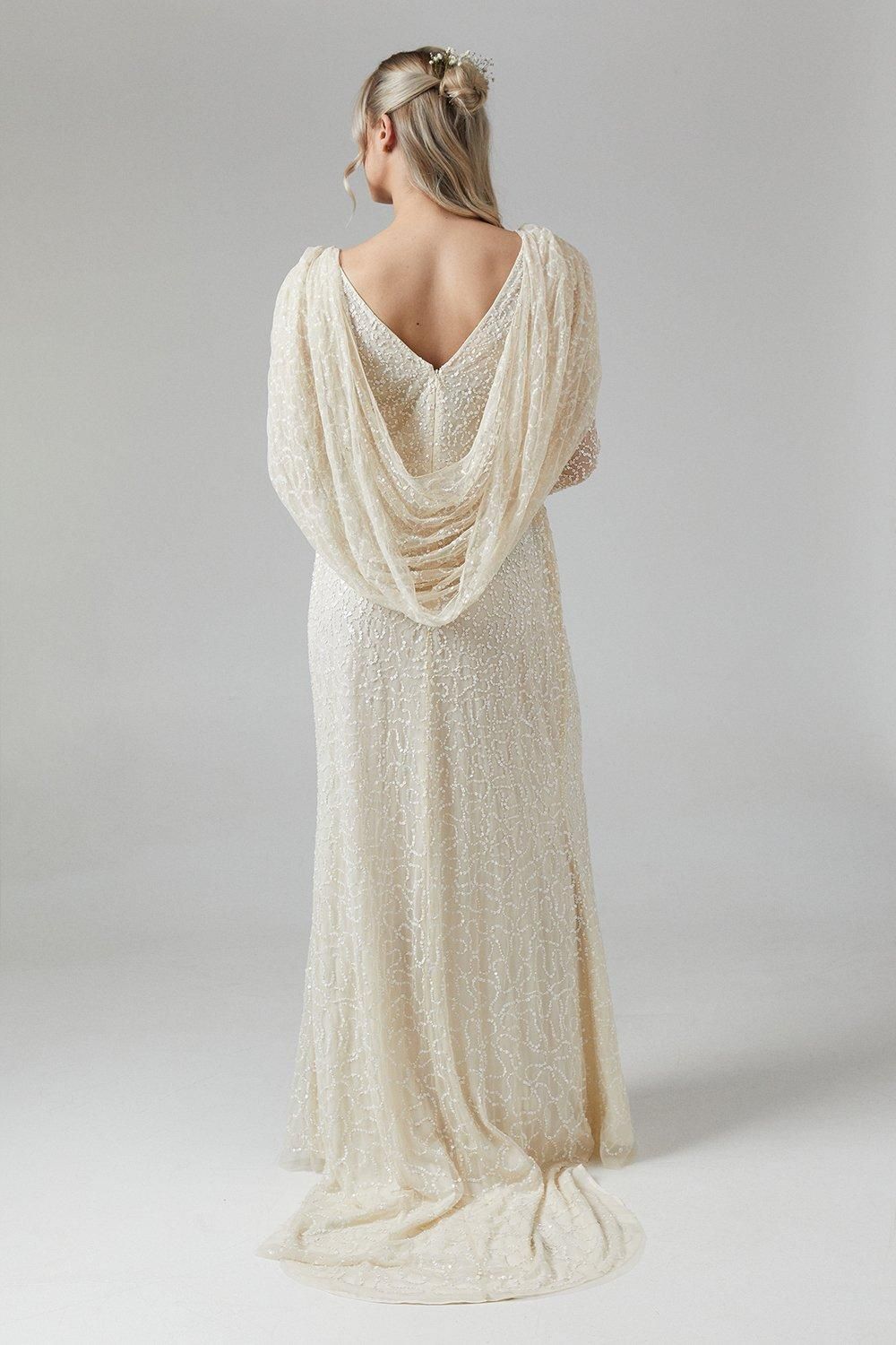 Coast Maternity Cowl Back Long Sleeve Embellished Wedding Dress Ecru image 3