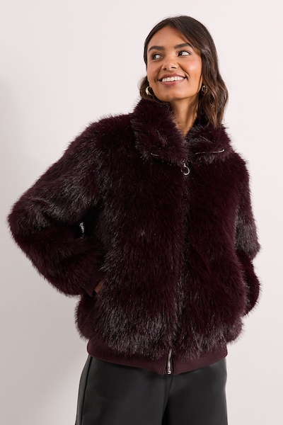 Dorothy Perkins Faux Fur Bomber Jacket Berry