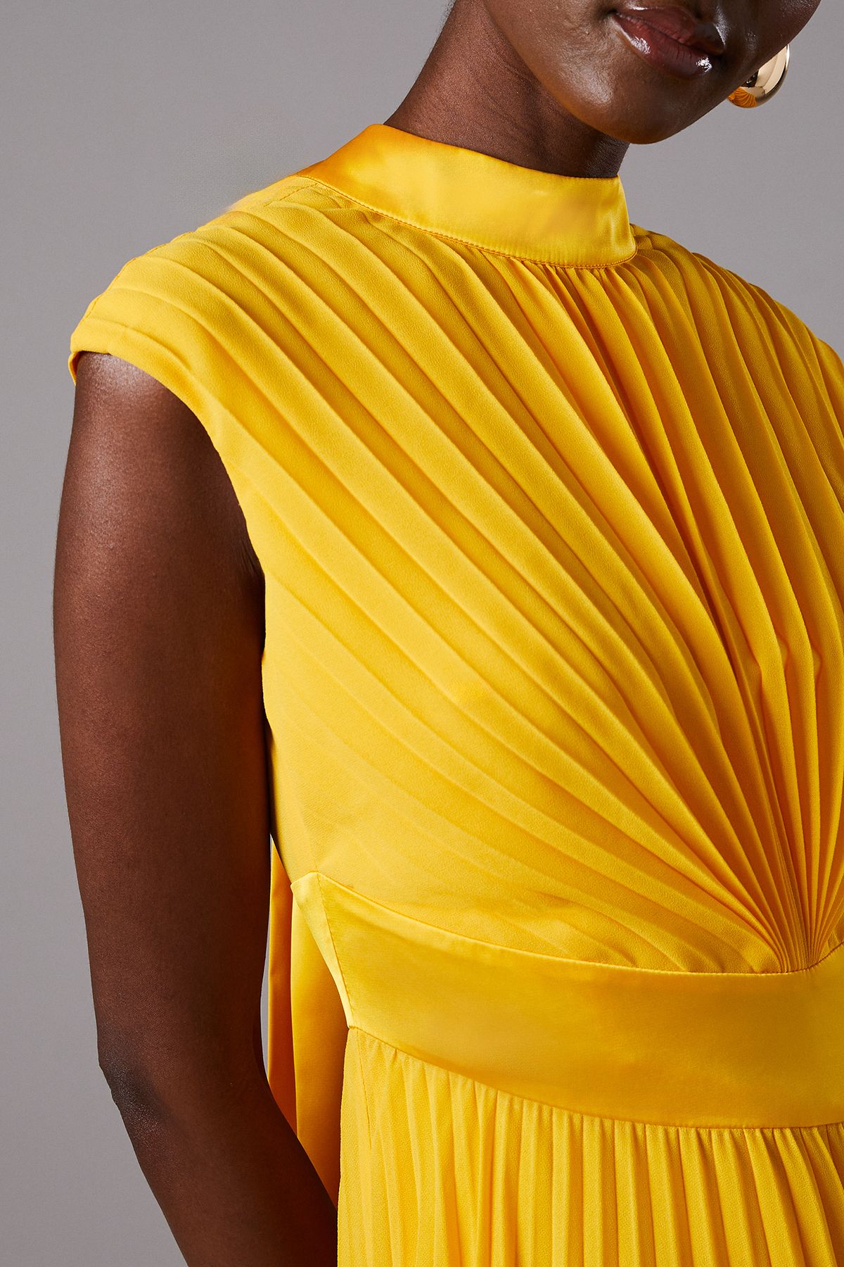 Coast Sleeveless Pleated High Neck Midi Dress Yellow image 5